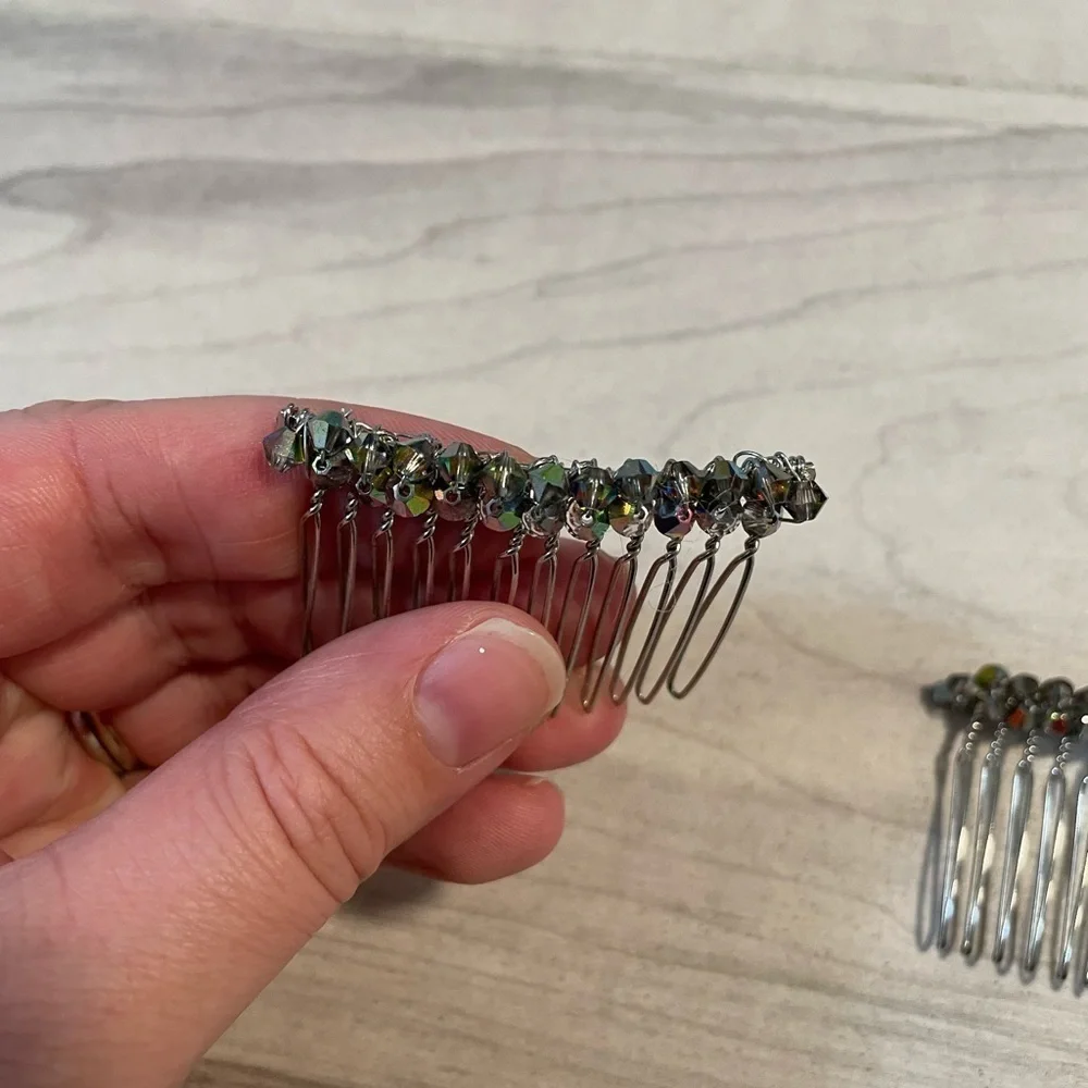 Set Of 2 Silver Rhinestone Crystal Hair Combs, Headpiece, Wedding Accessories